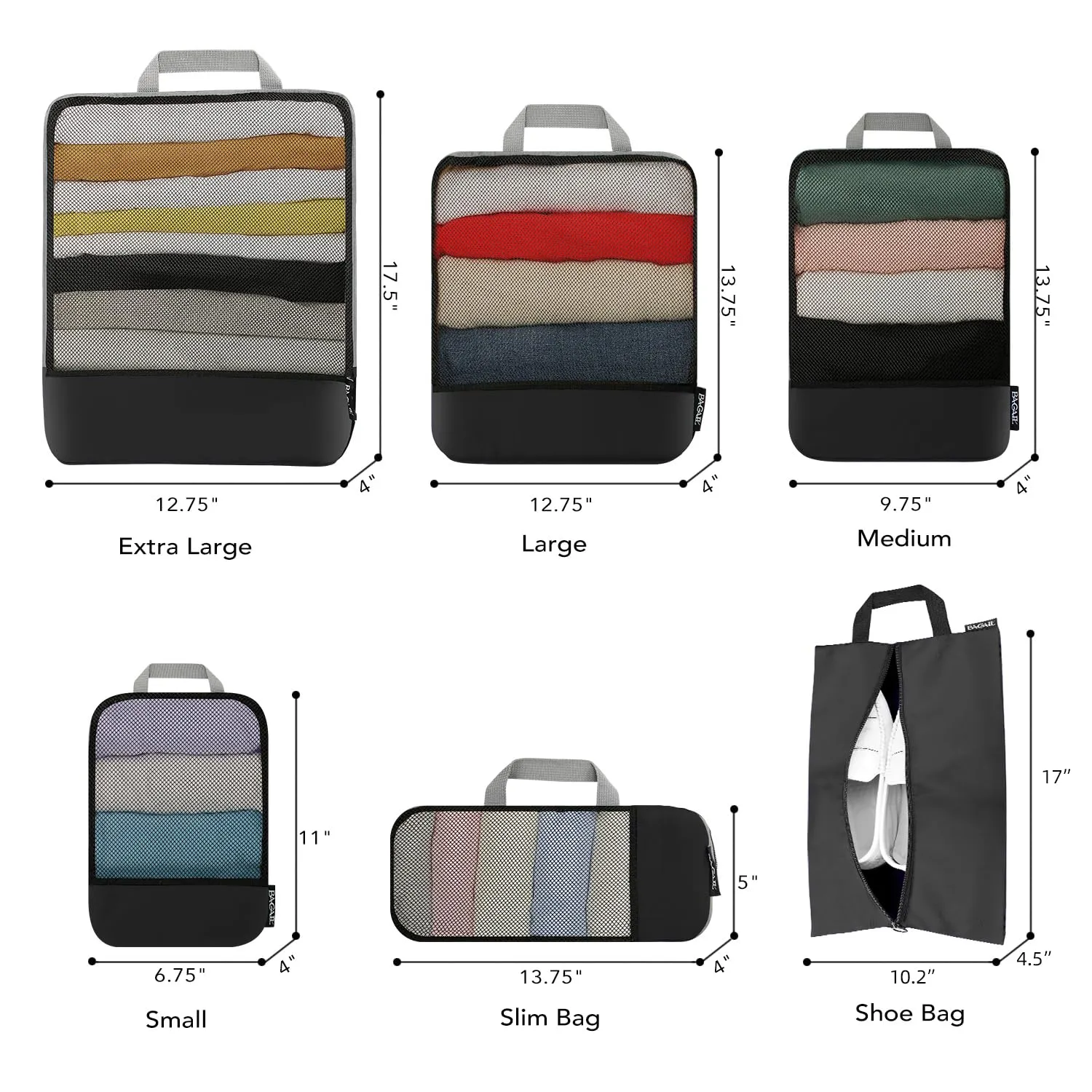BAGAIL 4 Set/6 Set/8 Set Compression Packing Cubes Travel Accessories Expandable Packing Organizers(Black HalfMesh 6 Set)