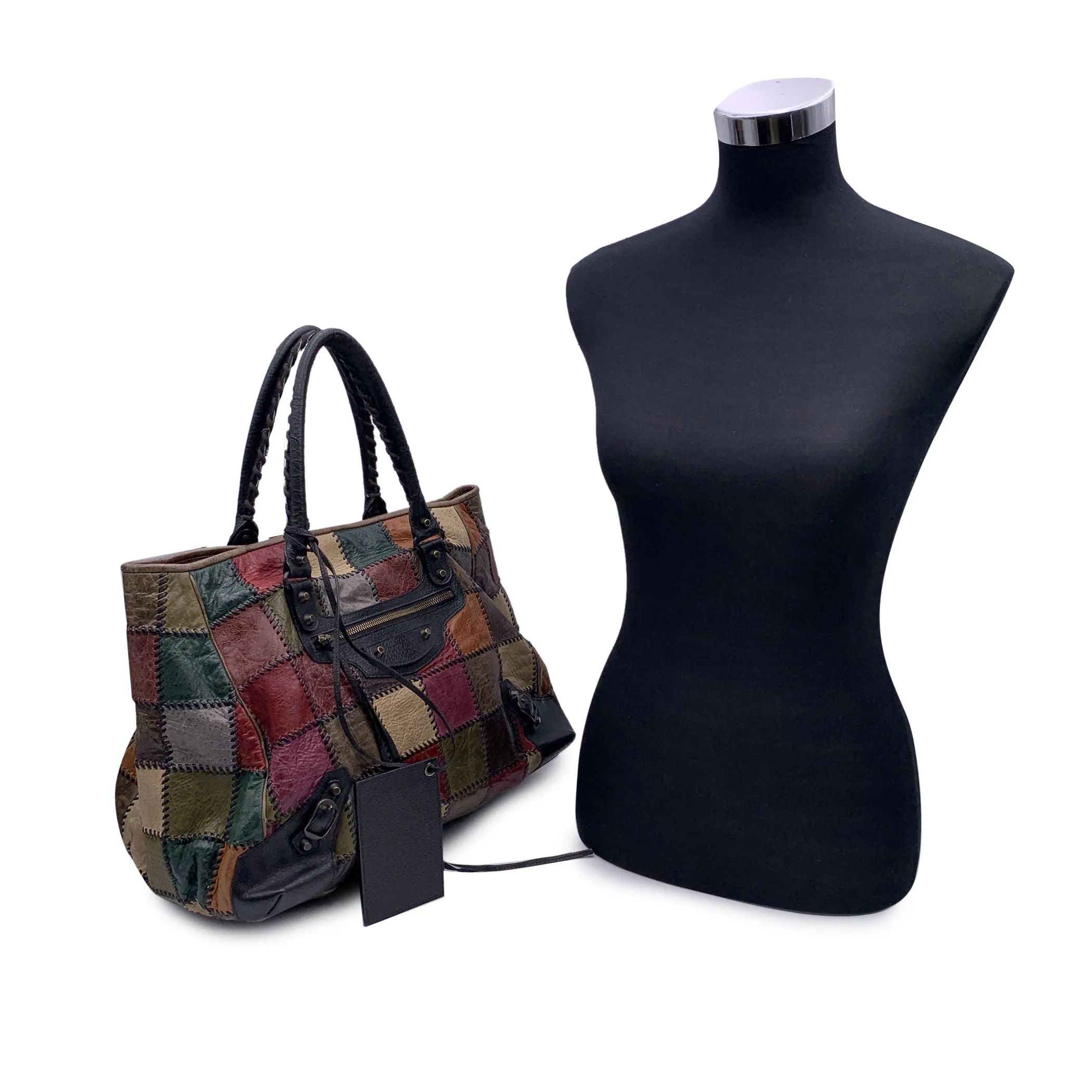BALENCIAGA Multicolor Leather Patchwork Large Sunday Tote Bag