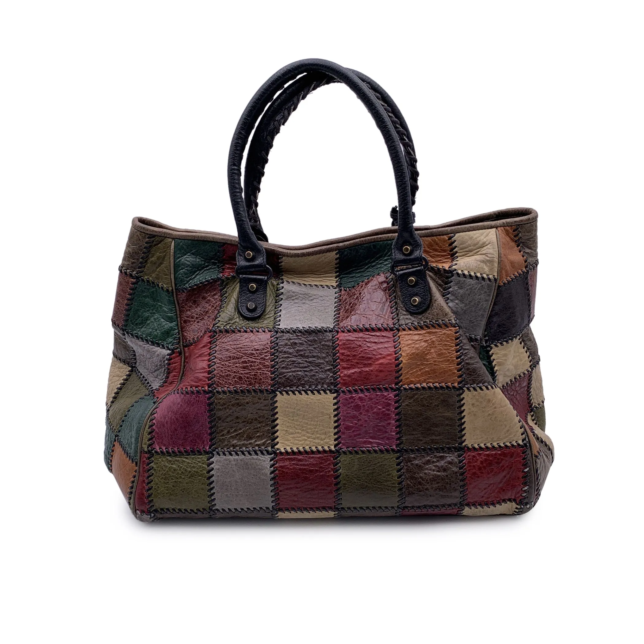 BALENCIAGA Multicolor Leather Patchwork Large Sunday Tote Bag