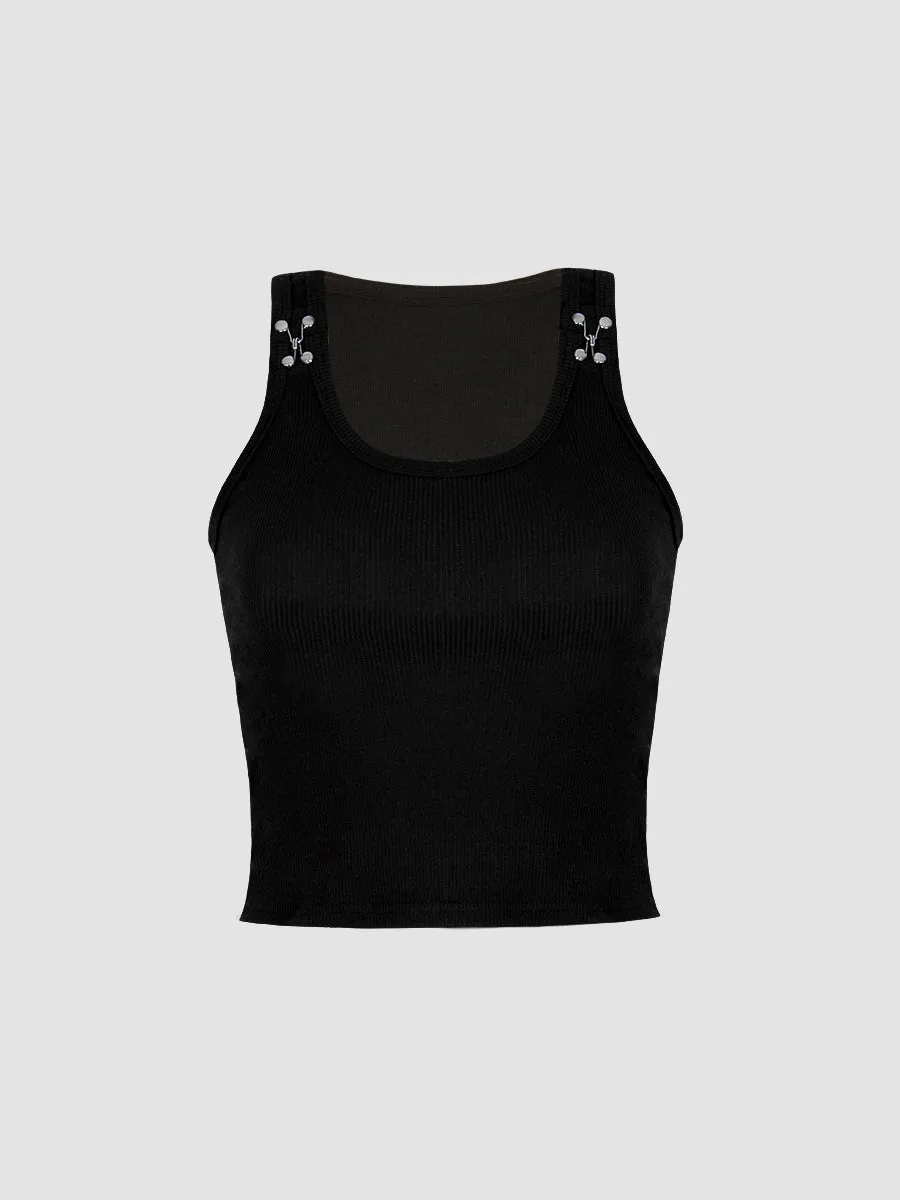 Black Knitted Button Tank Top