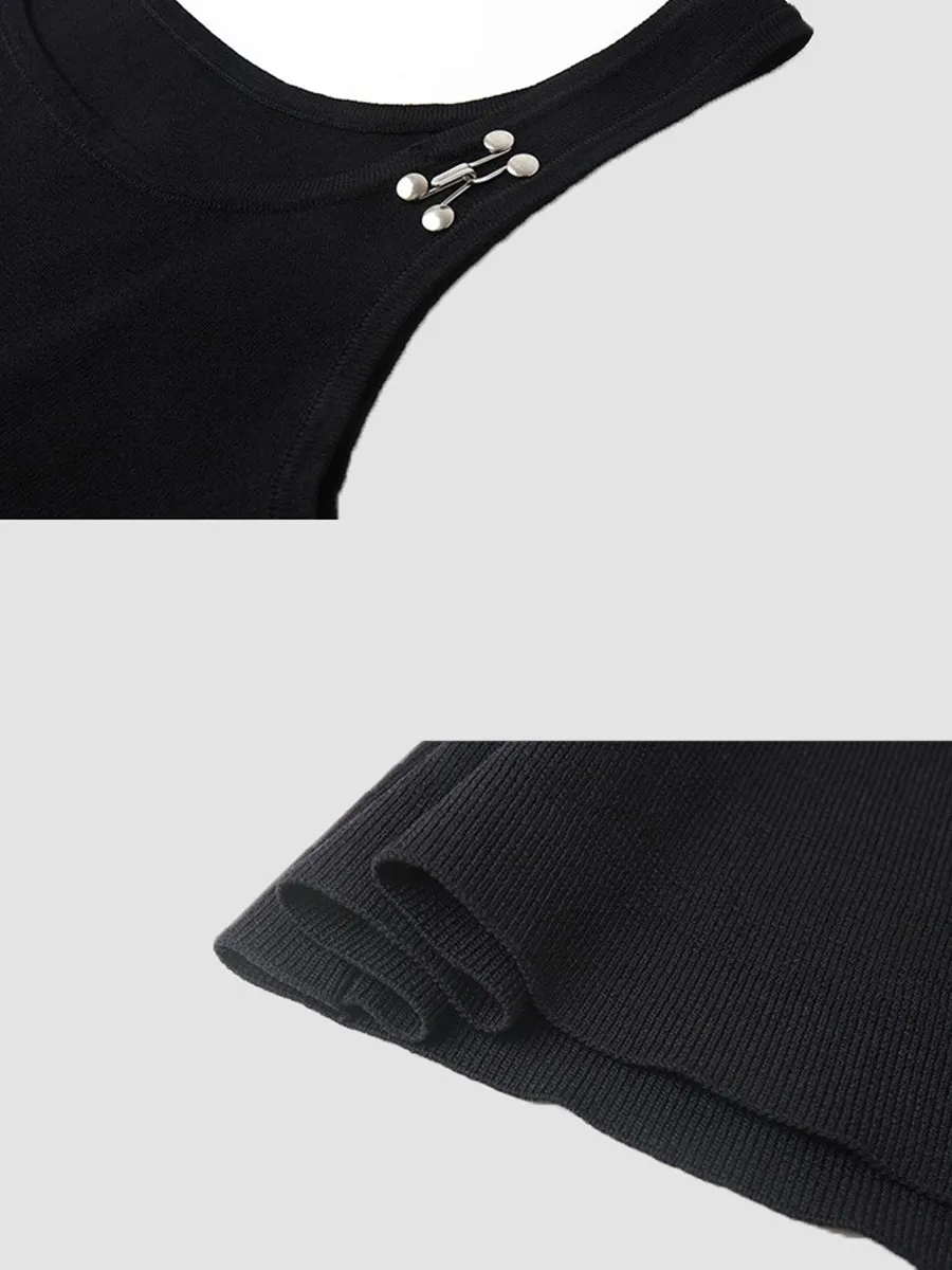 Black Knitted Button Tank Top