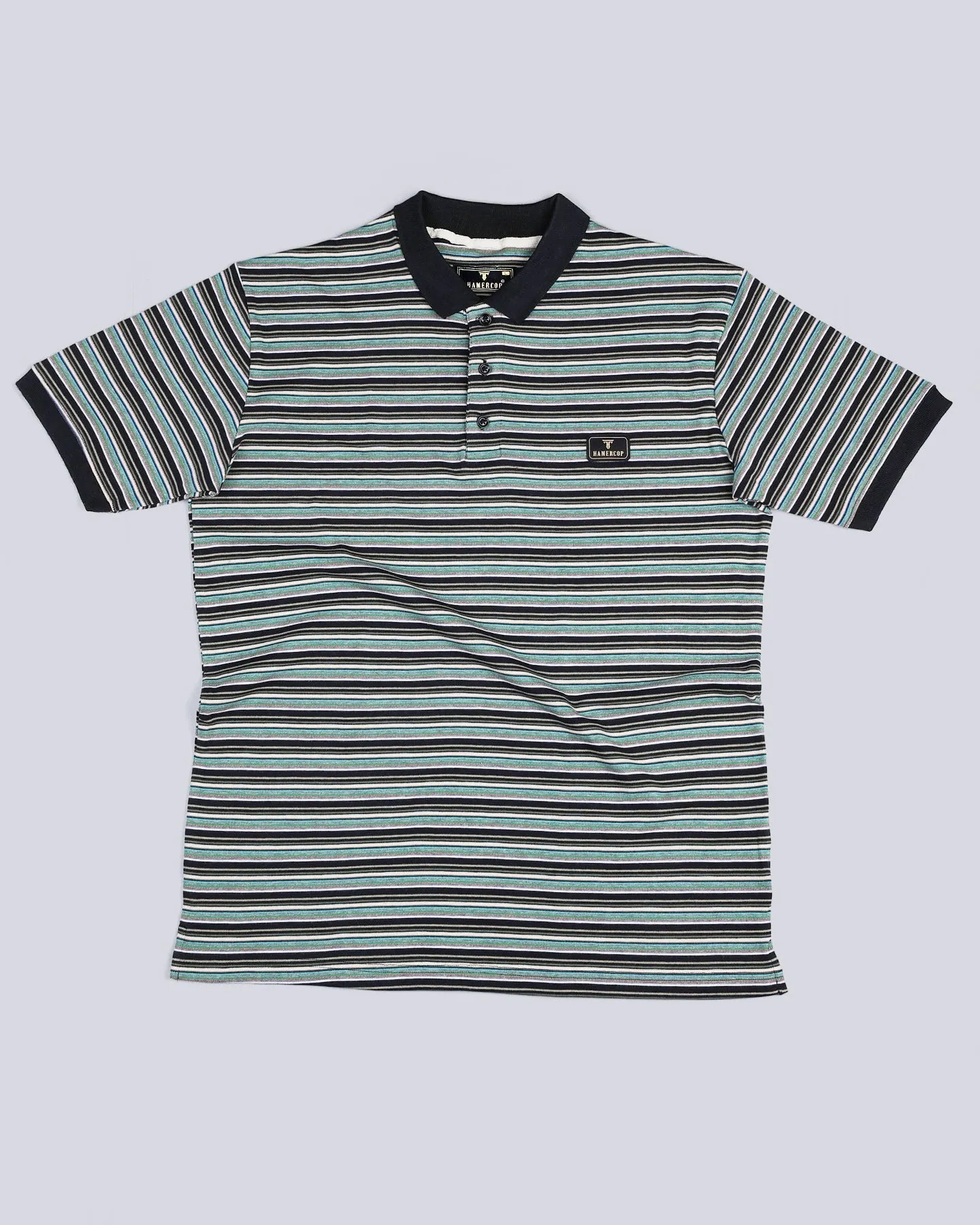 Black With Green Multicolor Striped Supersoft Smart Polo T-Shirt