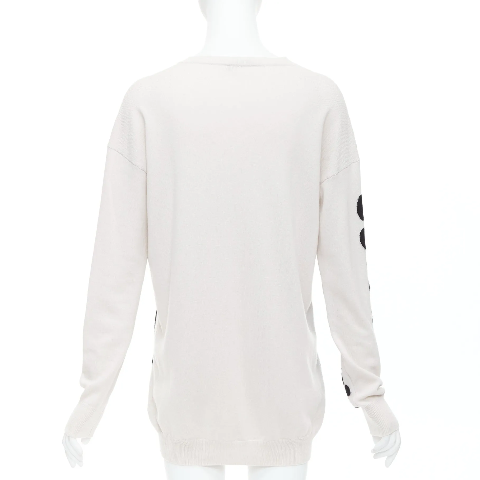 BOTTEGA VENETA 100% cashmere cream black abstract intarsia V-neck sweater IT40 S
