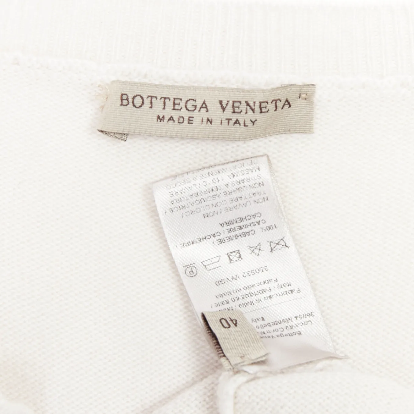 BOTTEGA VENETA 100% cashmere cream black abstract intarsia V-neck sweater IT40 S