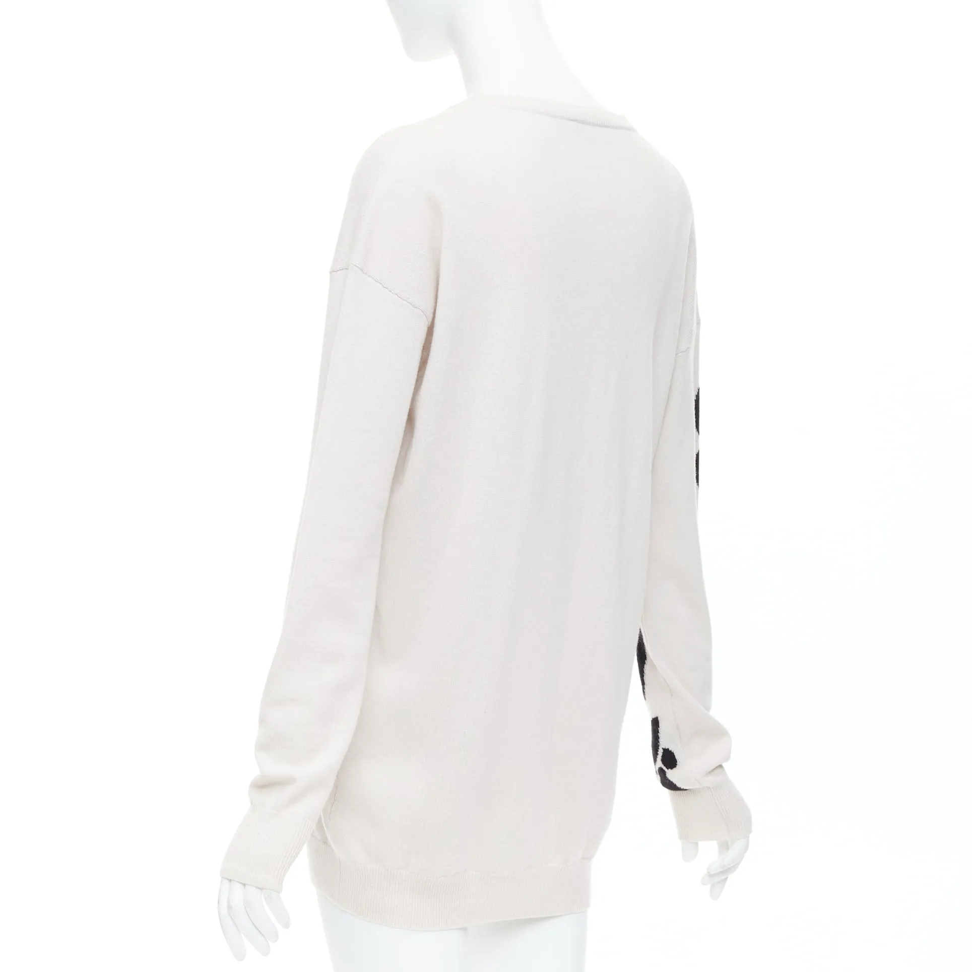 BOTTEGA VENETA 100% cashmere cream black abstract intarsia V-neck sweater IT40 S