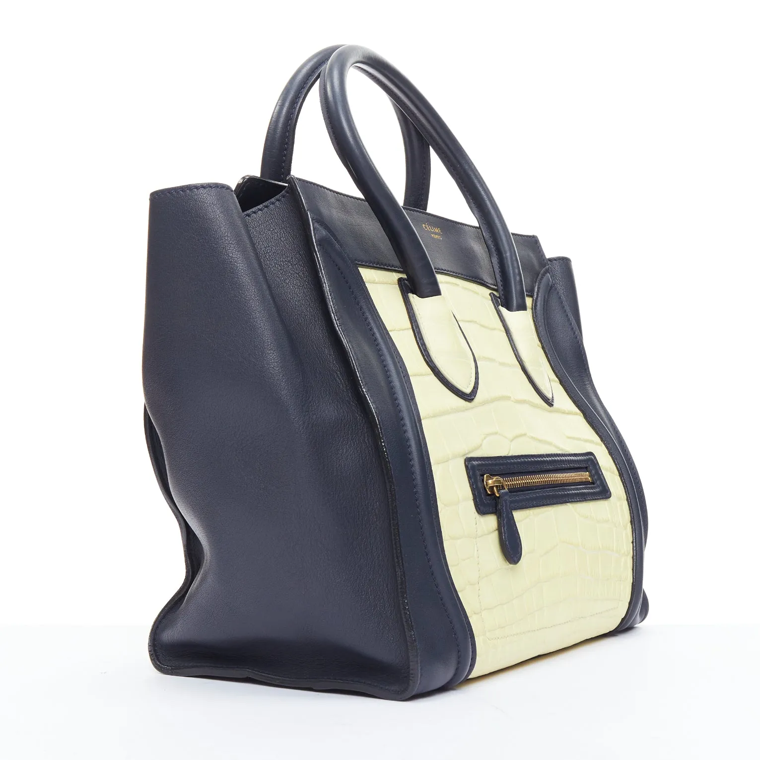 CELINE Phoebe Philo Medium Luggage cream black embossed tote bag