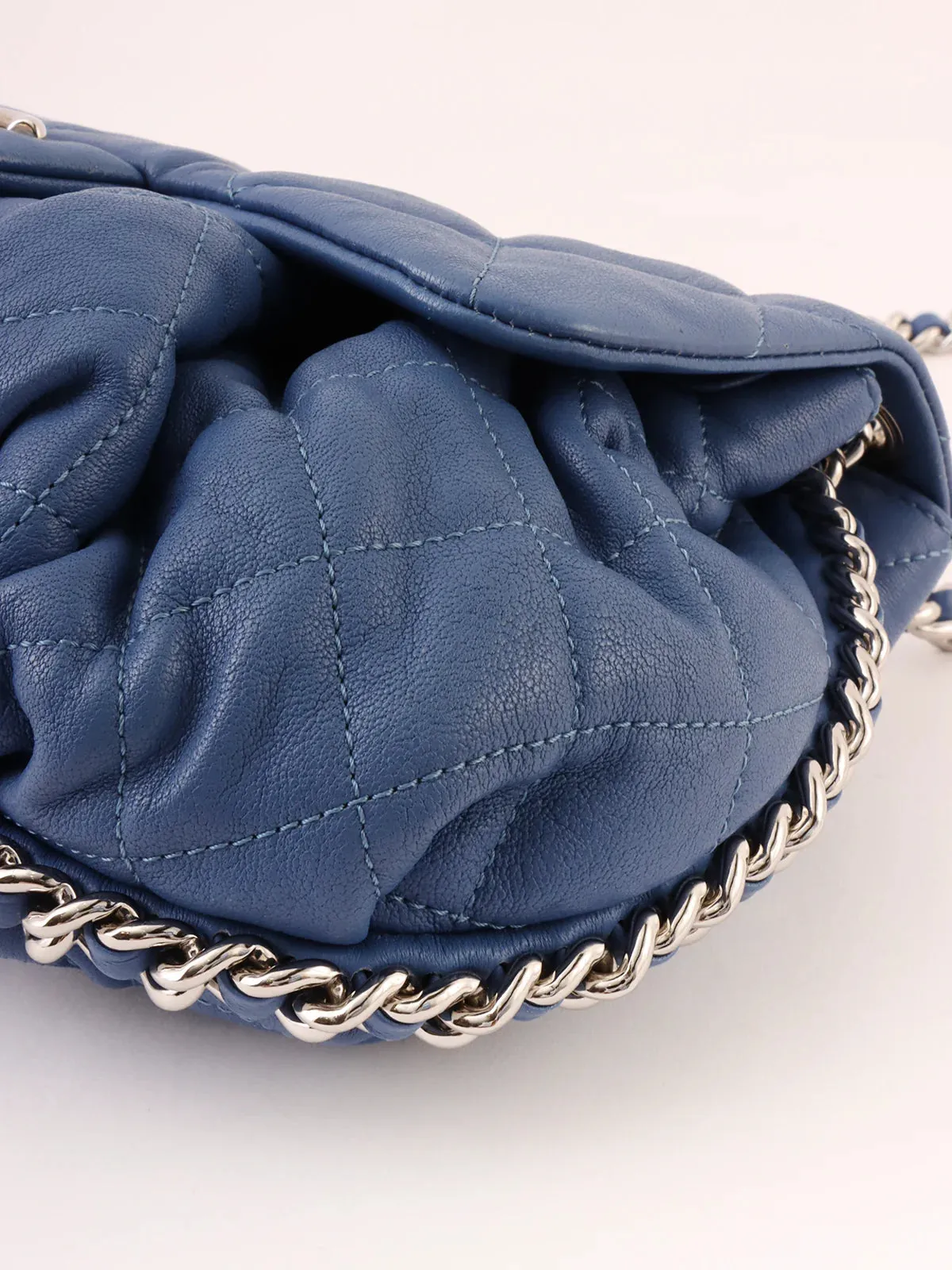 CHANEL Around 2011 Made Round Chain Cc Mark Shoulder Bag Blue