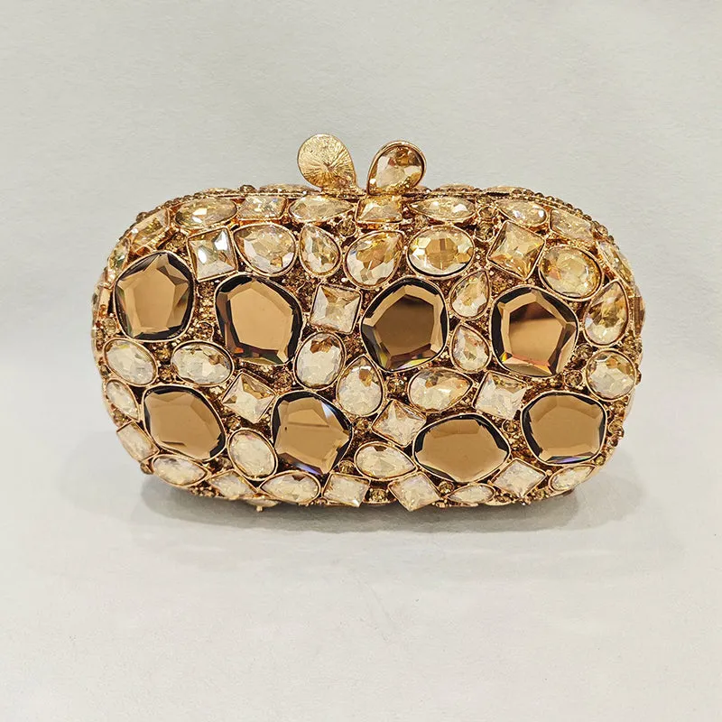 Elegant Retro Irregular Glass Diamond Encrusted Square Evening Wedding Party Clutch Bag