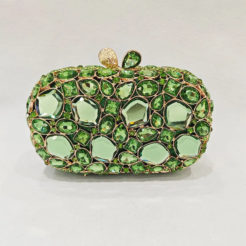 Elegant Retro Irregular Glass Diamond Encrusted Square Evening Wedding Party Clutch Bag