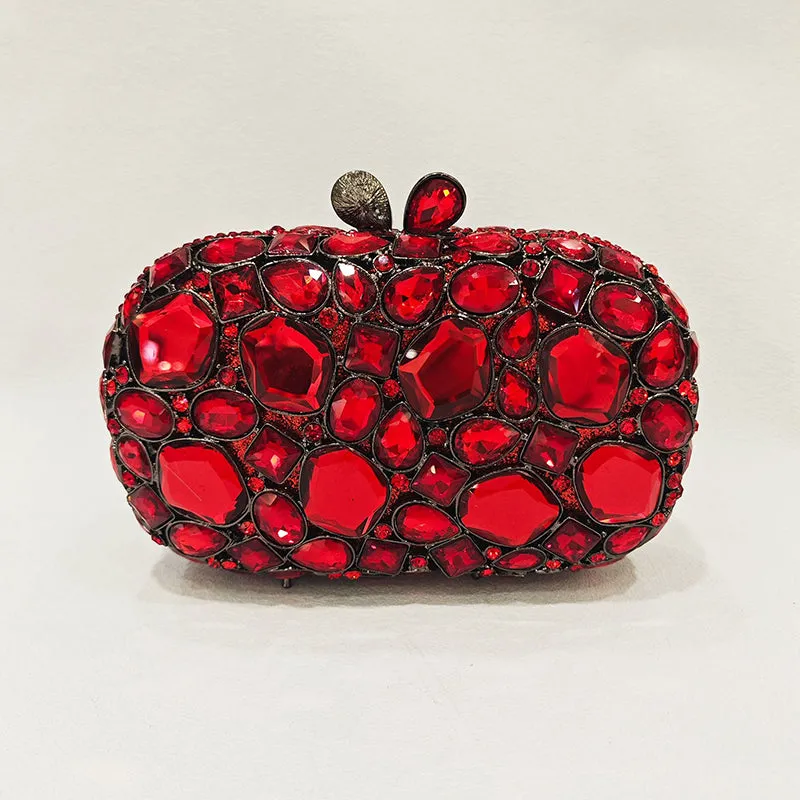 Elegant Retro Irregular Glass Diamond Encrusted Square Evening Wedding Party Clutch Bag