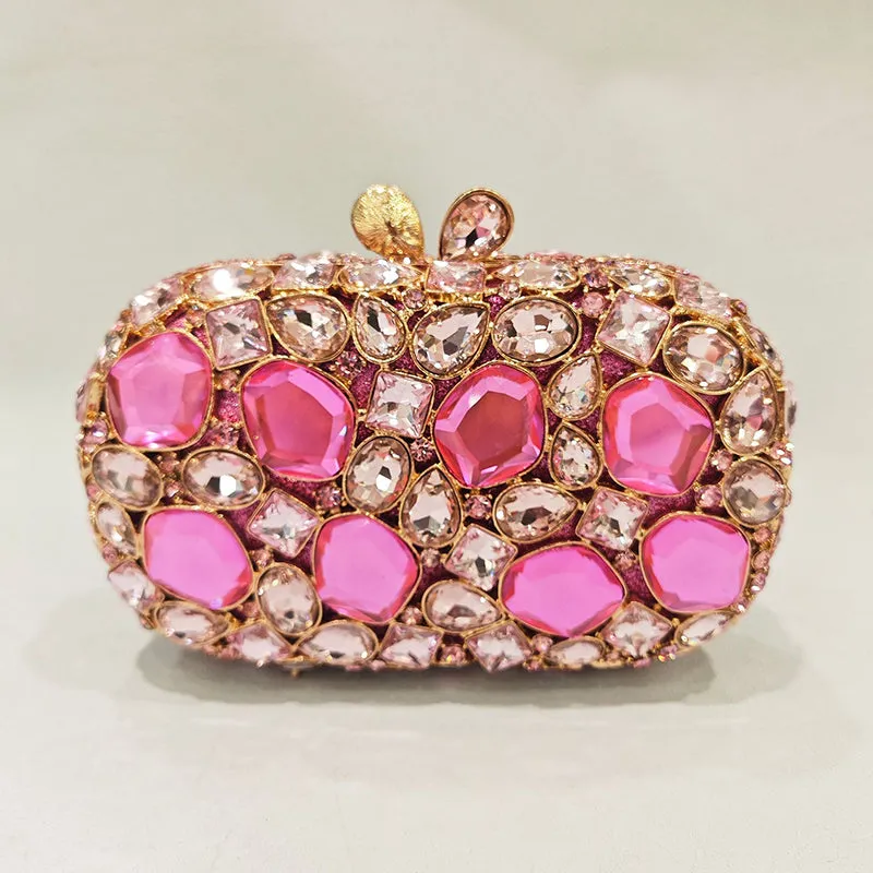 Elegant Retro Irregular Glass Diamond Encrusted Square Evening Wedding Party Clutch Bag