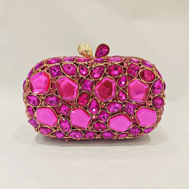 Elegant Retro Irregular Glass Diamond Encrusted Square Evening Wedding Party Clutch Bag