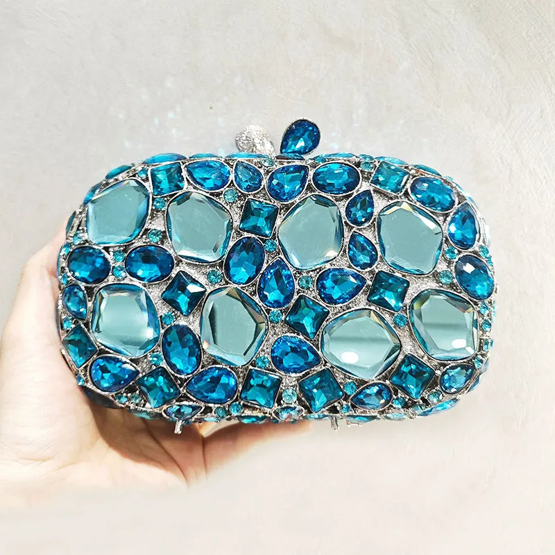 Elegant Retro Irregular Glass Diamond Encrusted Square Evening Wedding Party Clutch Bag