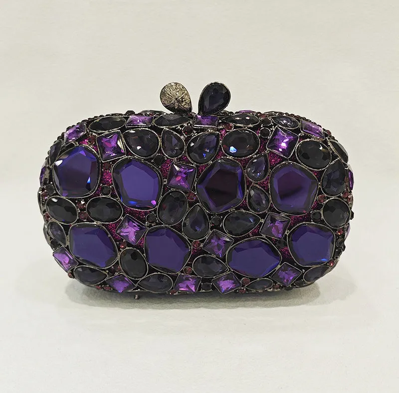Elegant Retro Irregular Glass Diamond Encrusted Square Evening Wedding Party Clutch Bag