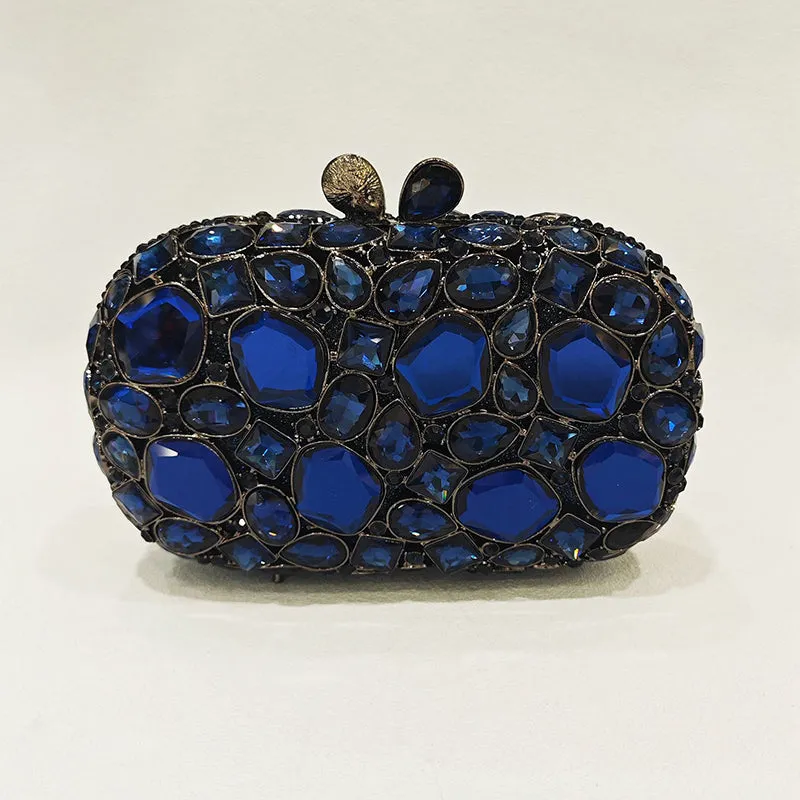 Elegant Retro Irregular Glass Diamond Encrusted Square Evening Wedding Party Clutch Bag