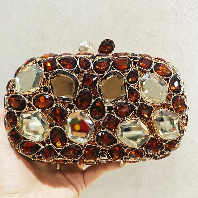 Elegant Retro Irregular Glass Diamond Encrusted Square Evening Wedding Party Clutch Bag