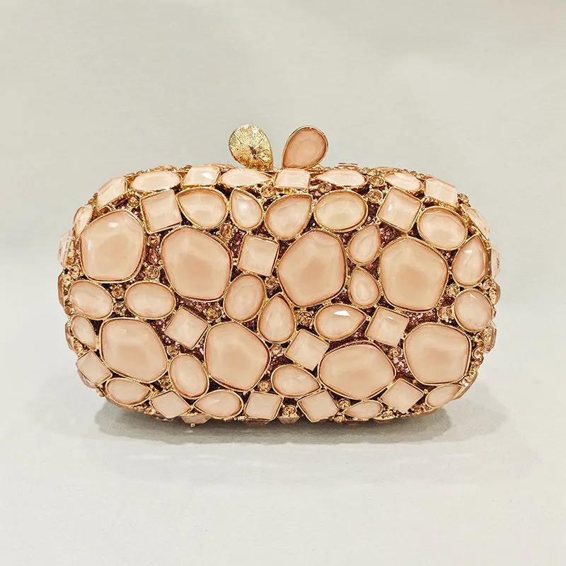 Elegant Retro Irregular Glass Diamond Encrusted Square Evening Wedding Party Clutch Bag