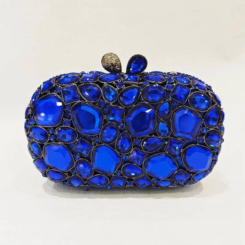 Elegant Retro Irregular Glass Diamond Encrusted Square Evening Wedding Party Clutch Bag