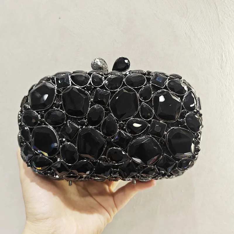 Elegant Retro Irregular Glass Diamond Encrusted Square Evening Wedding Party Clutch Bag