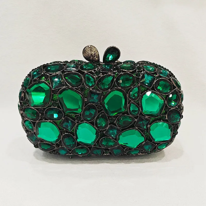 Elegant Retro Irregular Glass Diamond Encrusted Square Evening Wedding Party Clutch Bag