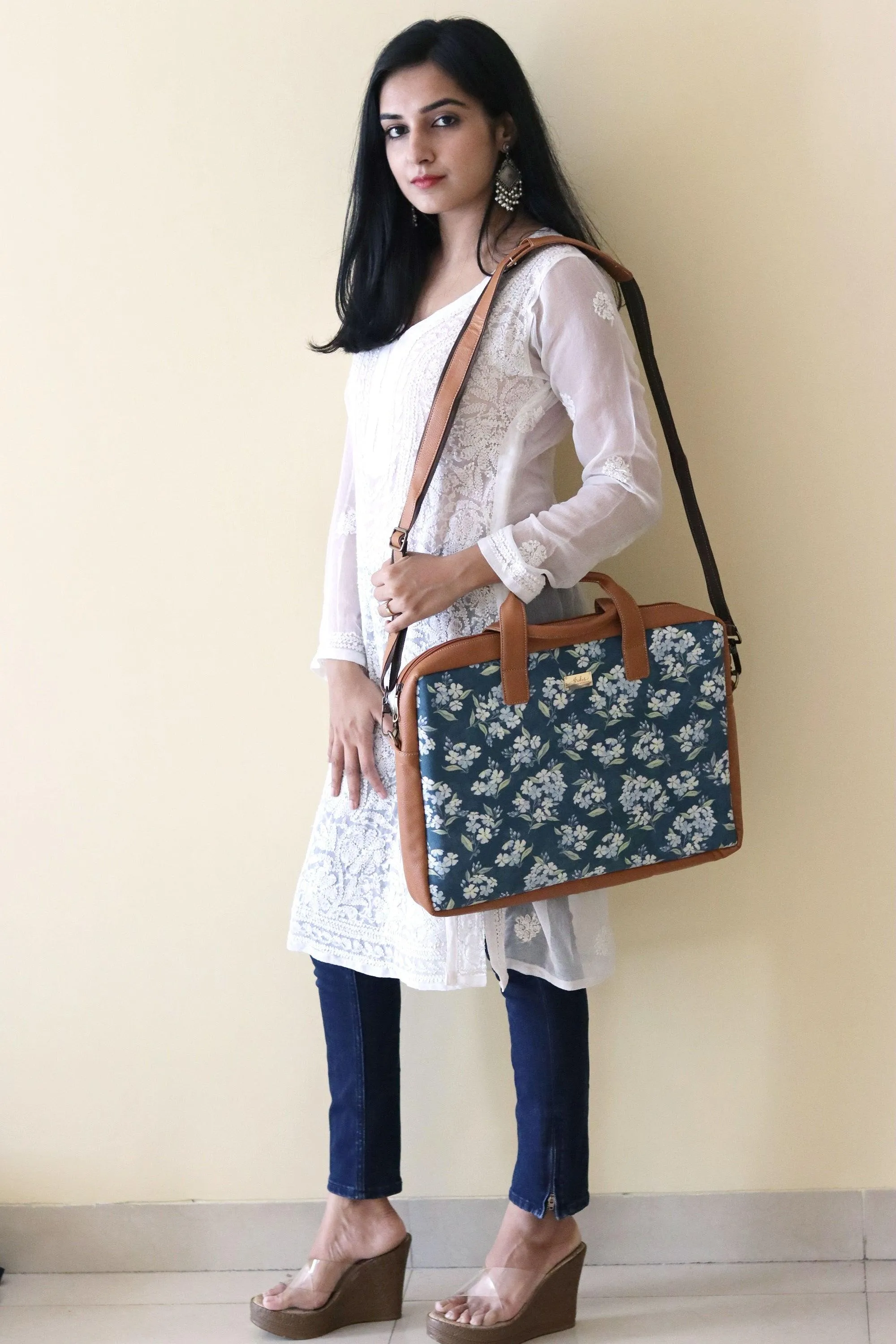 Green Floral Women's Laptop Bag
