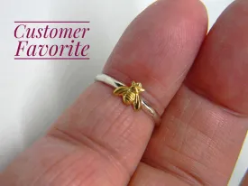 Handmade USA Honey Bee Ring, 24kt Goldplated Brass Bee, 925 Sterling Silver Band, Hand Formed, Customer Favorite