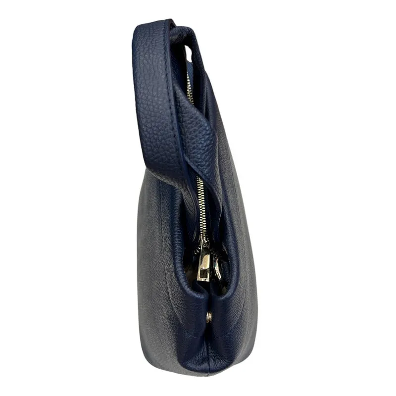 Italian Leather Mini Tote Bag in Navy