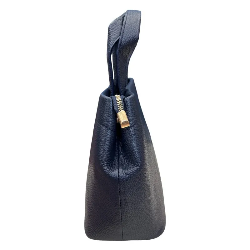Italian Leather Mini Tote Bag in Navy