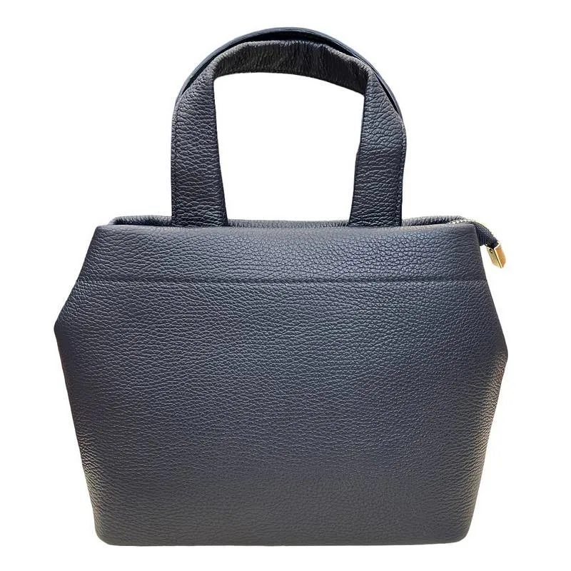 Italian Leather Mini Tote Bag in Navy