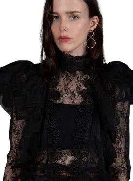 Juliet Lace Black Top Long Sleeved