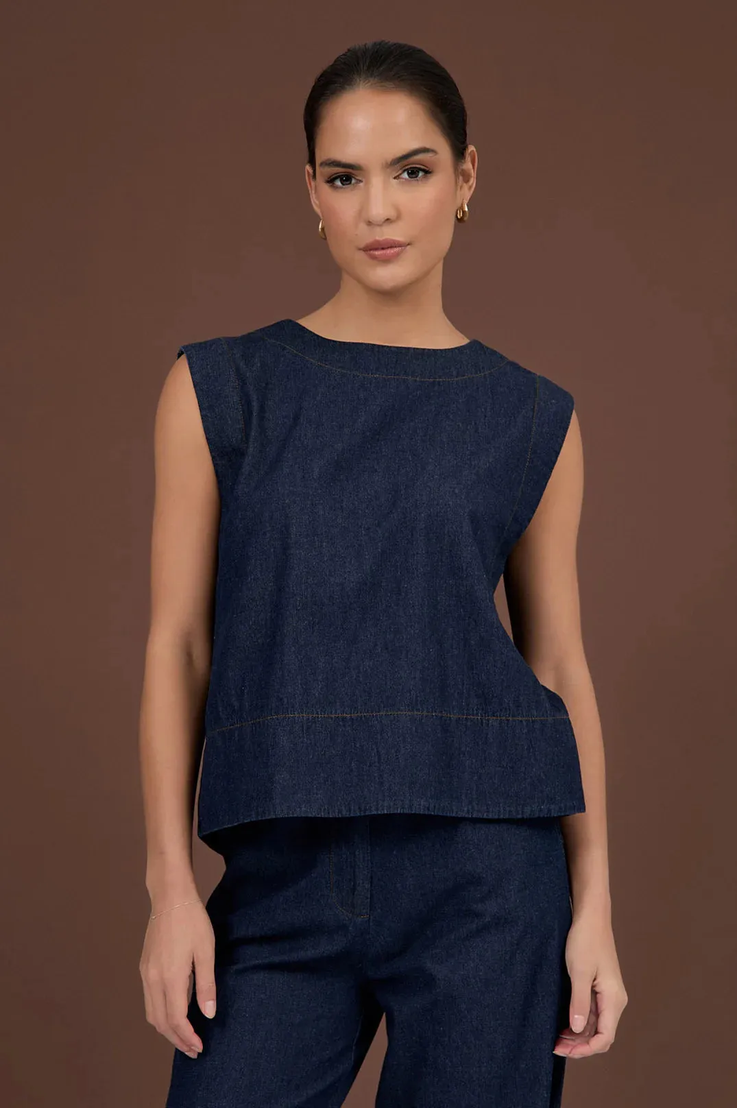 Kita Light Weight Denim Button Back Top