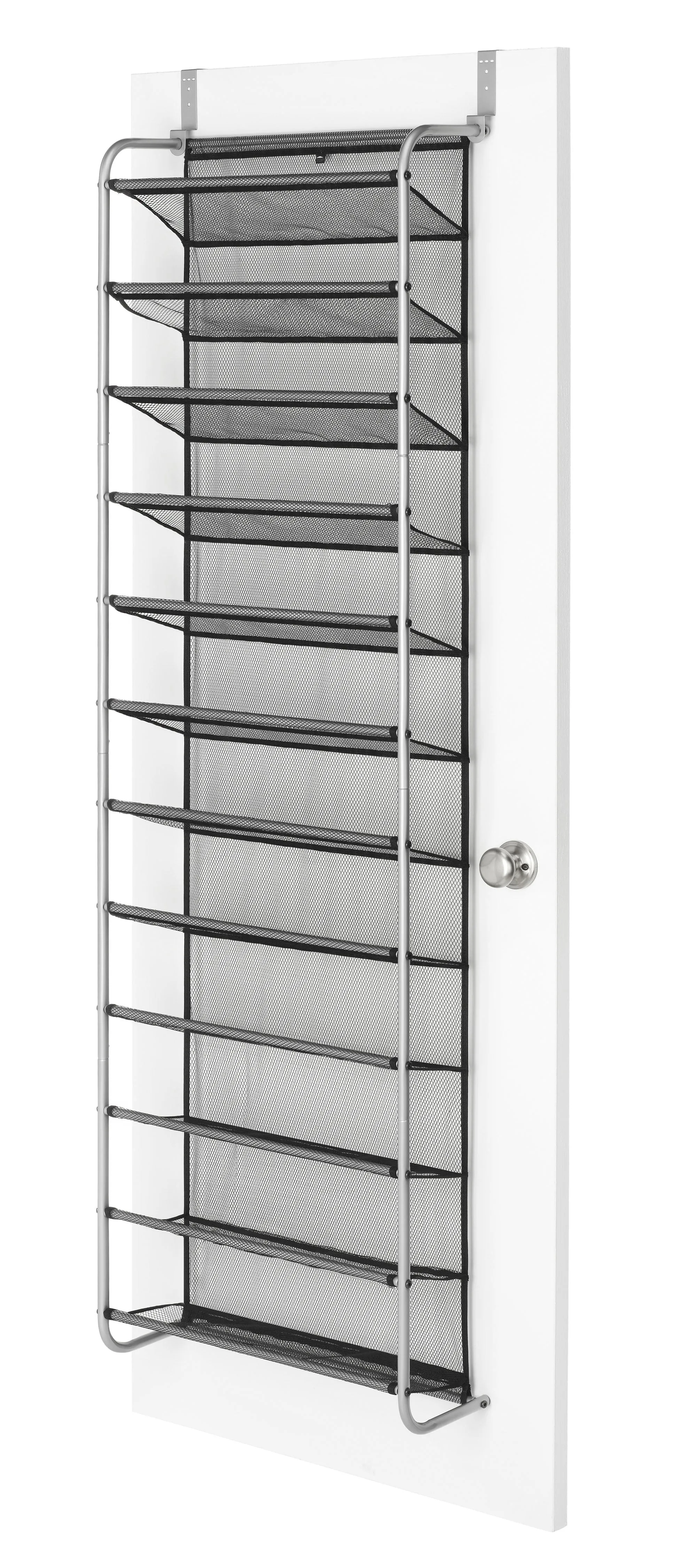 Mainstays 36 Pair Over-The-Door Shoe Closet Organizer Rack for 36 Pairs, 12 Tier, Metal, Gray