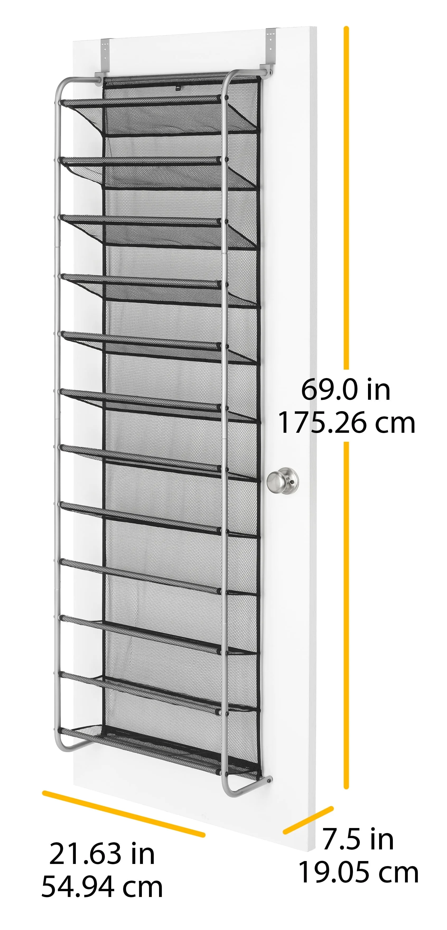 Mainstays 36 Pair Over-The-Door Shoe Closet Organizer Rack for 36 Pairs, 12 Tier, Metal, Gray