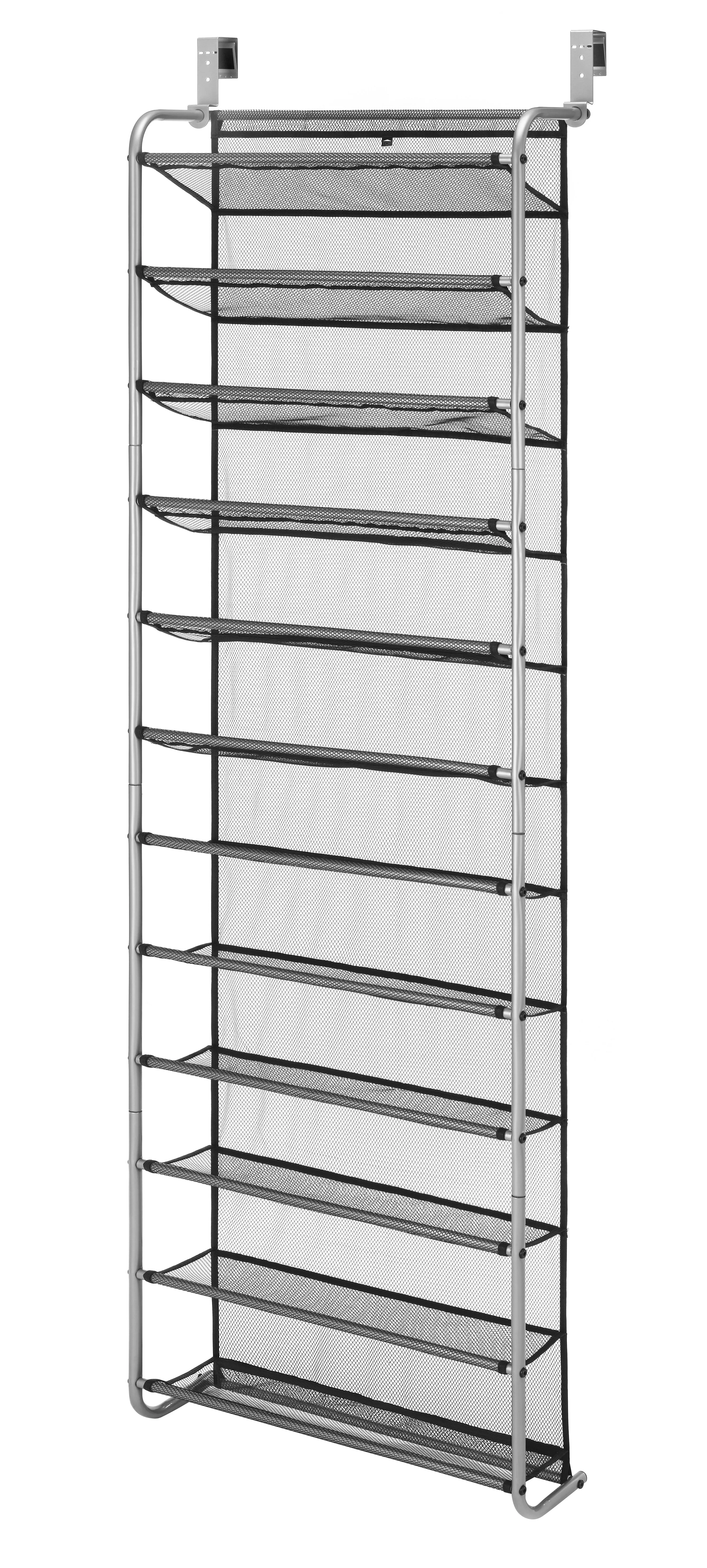 Mainstays 36 Pair Over-The-Door Shoe Closet Organizer Rack for 36 Pairs, 12 Tier, Metal, Gray