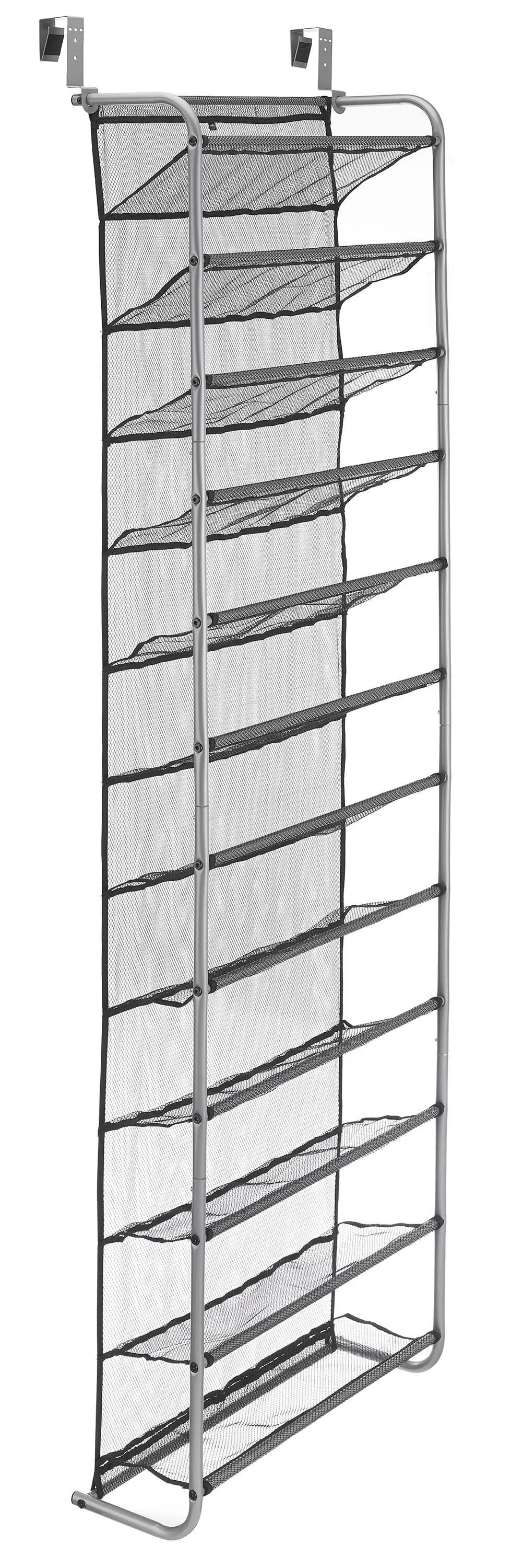 Mainstays 36 Pair Over-The-Door Shoe Closet Organizer Rack for 36 Pairs, 12 Tier, Metal, Gray