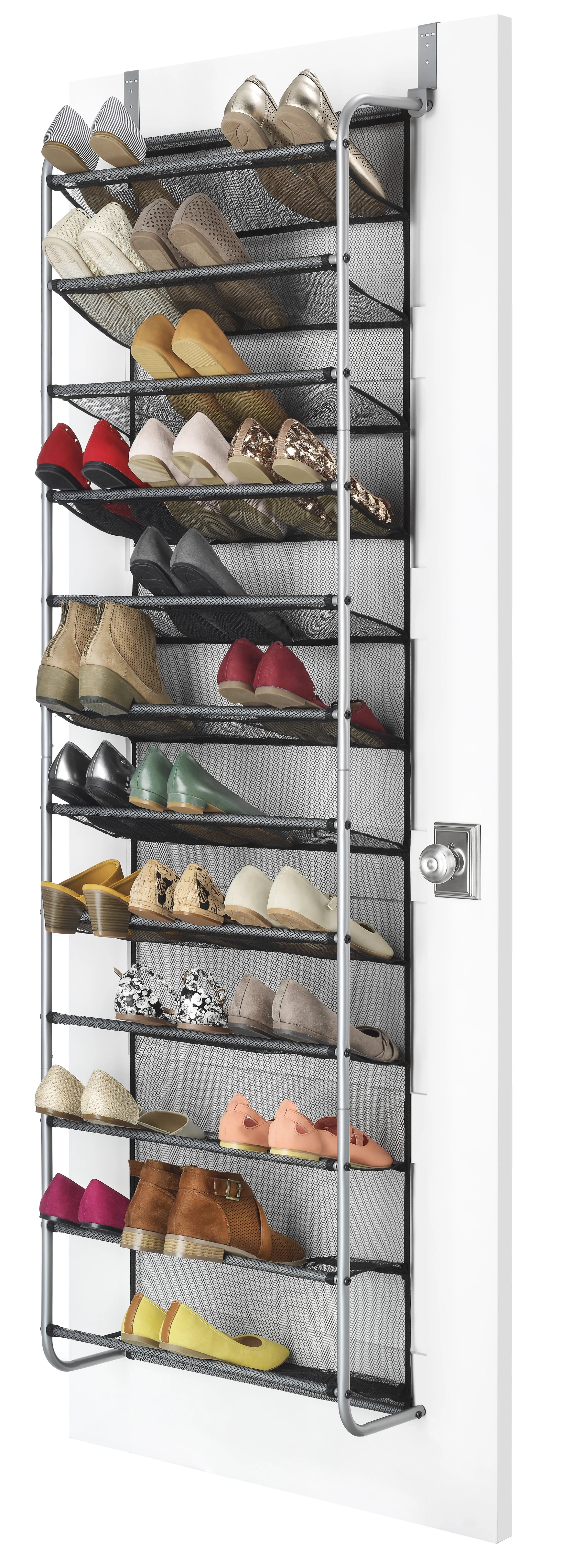 Mainstays 36 Pair Over-The-Door Shoe Closet Organizer Rack for 36 Pairs, 12 Tier, Metal, Gray