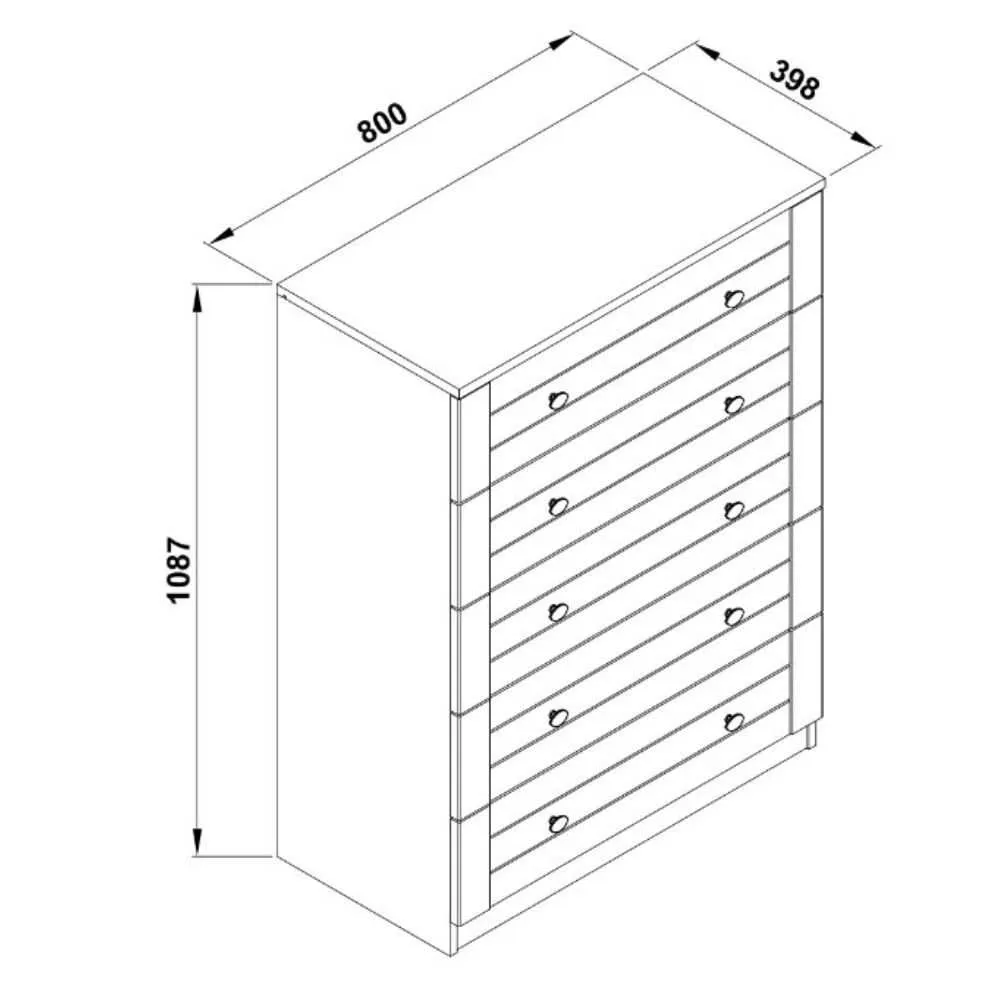 MerryLuk Harriet Chest of Drawer 5 Drawers Tallboy White Dresser
