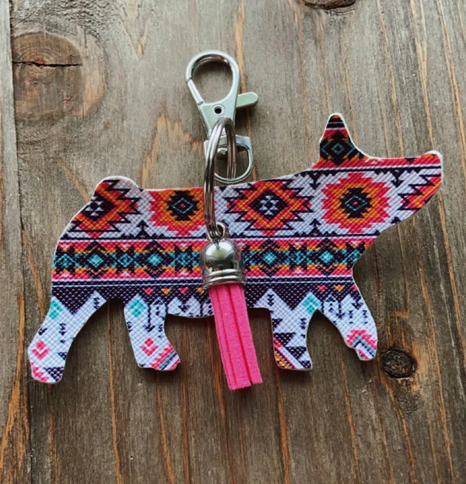 Multi Colored Aztec Pig Keychain