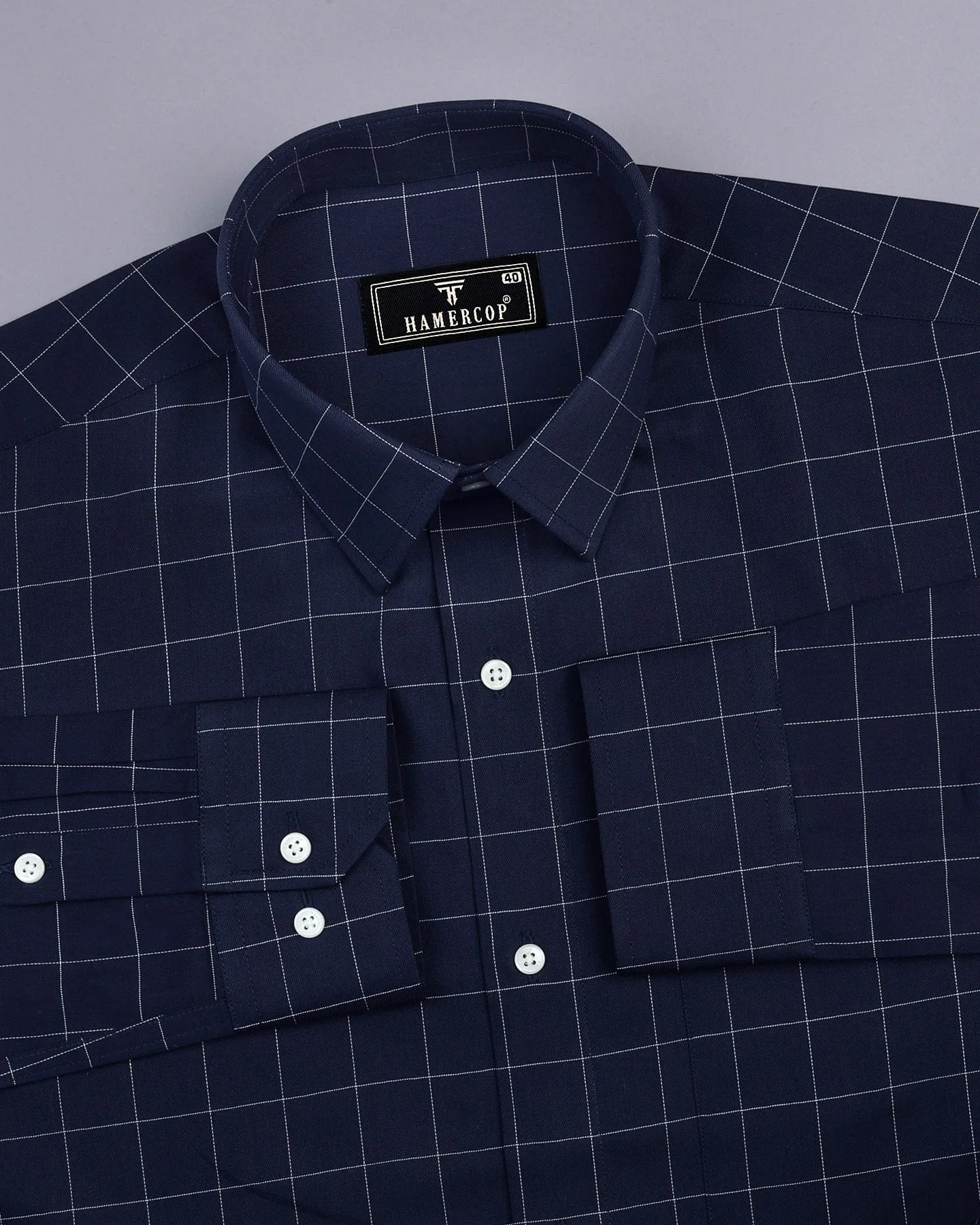 NavyBlue With White Thread Check Formal Cotton Shirt