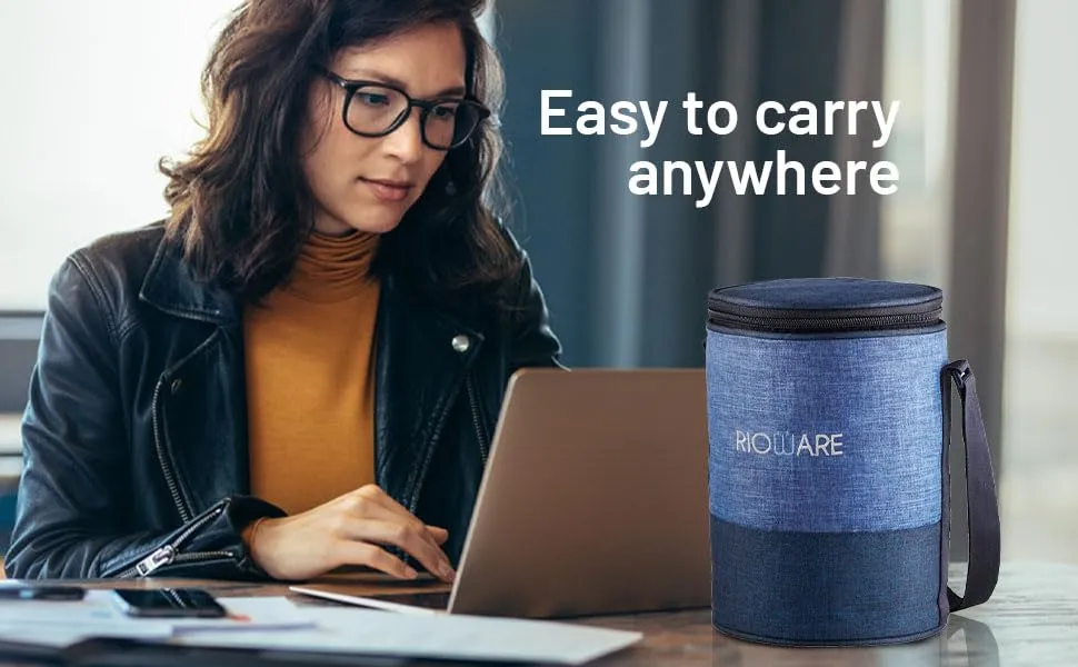 Rioware®Borosilicate Glass Lunch Tiffin Box I Set of 3(400ml Each)  Free Multicolour Bag I Leak Proof |Ideal for Office College Travel I Safety Lock Airtight Tiffin Containers - Blue