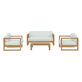 Upland 4 Piece Outdoor Patio Teak Set Natural White EEI-3116-NAT-WHI-SET